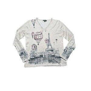 Leo & Ugo M Paris Collection Sweater Eiffel Tower Hot Air Balloon Embellished I2